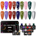MTSSII 12pc Crackle Gel Nail Polish Set - 8 Colors (Red, Purple, Orange, Pink, Green, Blue) + White & Silver Gel Polish - Air Dry & UV LED Lamp Needed