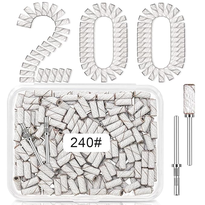240 Grit Small Sanding Bands Nail Drill Bit, 200 Pcs 3.1 MM Mini Aluminum Oxide Sanding Bands for Nail, Extra Fine Grit, White, Compatible with Nail Drill Machine