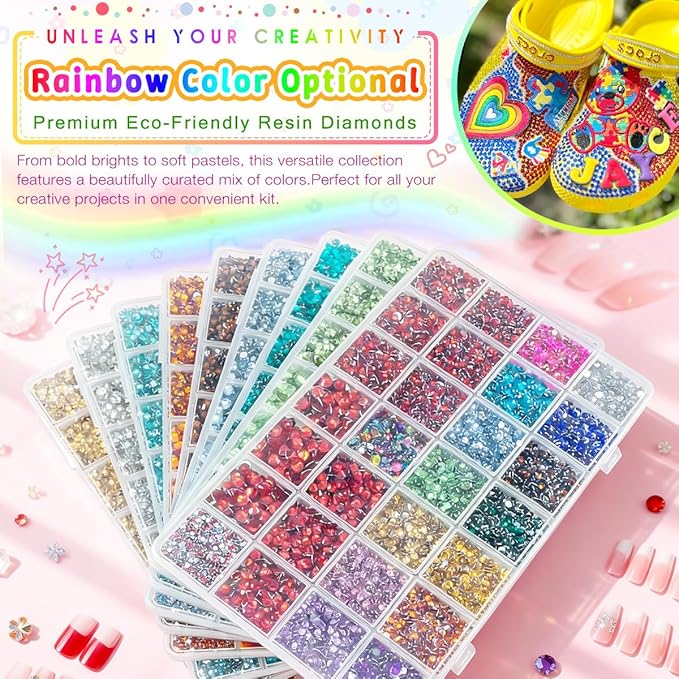 28 Grids Red 2mm-6mm Resin Rhinestones w B7000 Glue for Bedazzling Crafting Colorful Flatback Stones Diamonds Crystals Gems Bedazzler Kit for Nails Face Eyes Makeup Tumblers DIY Crafts