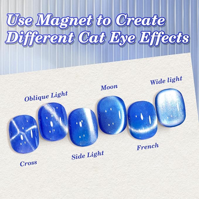EBANKU Blue Cat Eye Gel Polish, 15ML 0.5 OZ Holographic Glitter Shimmer Translucent Jelly Color Magnetic Polish with Magnet Holiday Salon DIY at Home