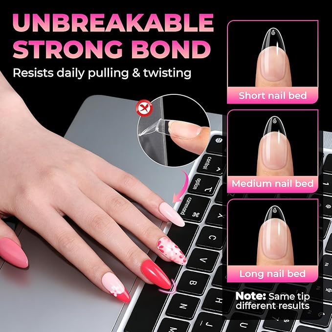 UNA GELLA Almond Nail Tips: 510Pcs Almond Gel Nails Tips 15 Sizes Pre-Etched Full Cover Almond Clear Press on Nails Acrylic False No C Curve Nail Tips for Press on Nail Extensions Home DIY Salon