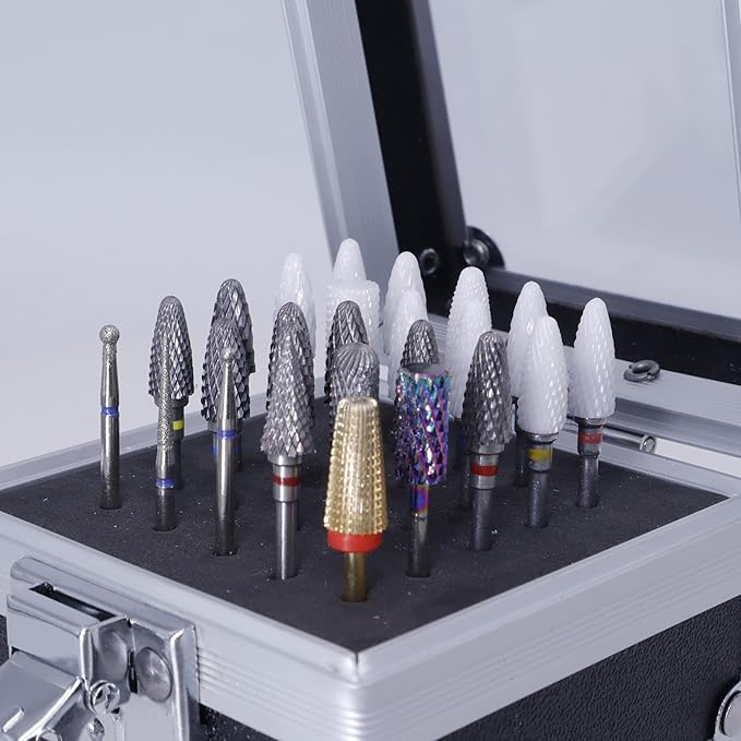 FANTEXY Professional 25 Holes Nail Drill Bits Holder - Nail Drill Grinding Bit Storage Box, Manicure Tools Organizer Container for Salon & DIY Nail Polish Heads Display