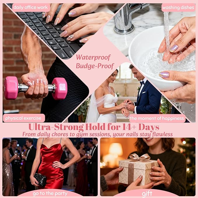 Press on Nails Medium Almond French Tip, 30 Pcs Handmade 3D Flowers Gold Lines Embossed Designs, Glossy Nude Fake Nails, Reusable Glue On Nails, Full Cover Acrylic Nails for Women Brown