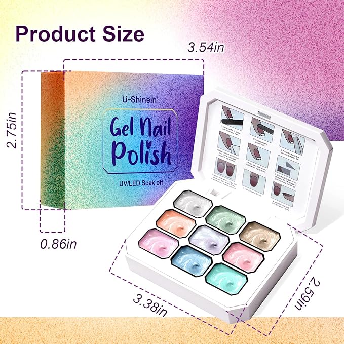 Gradient Painting Gel Set, 9 Colors Ombre Gel Nail Polish with 6 Aurora Multi-Purpose Brushes for Ombre Nails Aura Nails French Manicure Soak Off UV S Treasure of Pearl