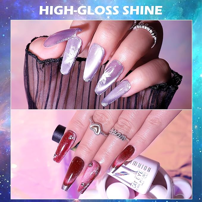 Gel Nail Polish Set, 12 Colors Holographic Glitter Neon Cat Eye Gel Nail Polish Kit with Magnet Base Top Coat Magnetic Nail Polish Starter Kit Nails Art DIY Home Salon Gift for Girls Women