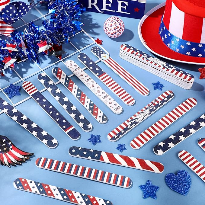 60 Pack Memorial Day Nail Files 4th of July Independence Day Gifts for Women Patriotic American Flag Pattern Emery Boards, Double Sided 180 Grit Professional Fingernails Tool