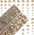 4000Pcs Mixed Size Hot Fix Round Crystals Gems Glass Stones Hotfix Flat Back Rhinestones (Light Champagne)