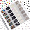 10000 Pieces Rhinestones 6 Sizes Round Crystal Glass Flat Back Rhinestones with 1Tweezers and 1Picking Pen for Nail Art Crafts Clothes Bags DIY (4 Colors)