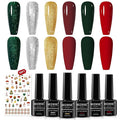 MIZHSE Gel Nail Polish 6 Colors, Classic Red Green Glitter Gold Silver Gel Polish, Long Lasting Soak Off Nail Art Manicure Home New Year Gift for Ladies