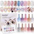 Beetles Cat Eye Gel Nail Polish Set - 10 Colors Glitter Cat Eye Glint Gel Polish Kit Silver Nude Pink Blue Brown Purple Magnetic Shine Soak Off UV French Nail Art Salon DIY Manicure Gift for Women