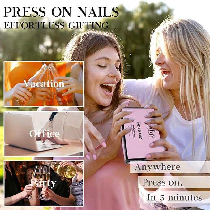 NEW Press on Nails Short, Jofay Fashion 120Pcs Salon-Like Fake Nails With Designs, French, Glitter, Mermaid/Pearl/Aurora Chrome Artificial Acrylic False Nails, Glue on Nails for Women