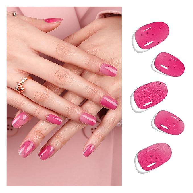 DANNI & TONI Gel Nail Strips Cherry Red (Shimmer Blush) Ombre Gel Nail Wraps UV Led Nails 28 Stickers