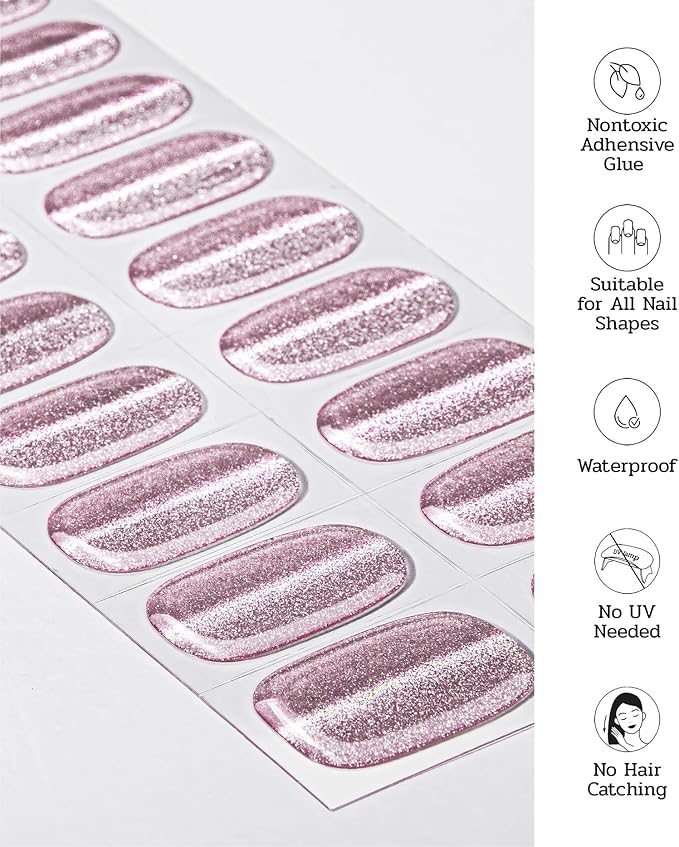 Nail Polish Strips (No UV Lamp Needed) - 22 Pcs Salon Quality Gel Nail Stickers - Long Lasting Wraps (Peach Sorbet Pink)
