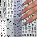 8 Sheets Halloween Nail Art Stickers Decals Colorful Bat French Tip Nails Stickers Black Spider Web Blood Drop Nails Decals Self-Adhesive Skeleton Nail Art Decal for Women Halloween Decor