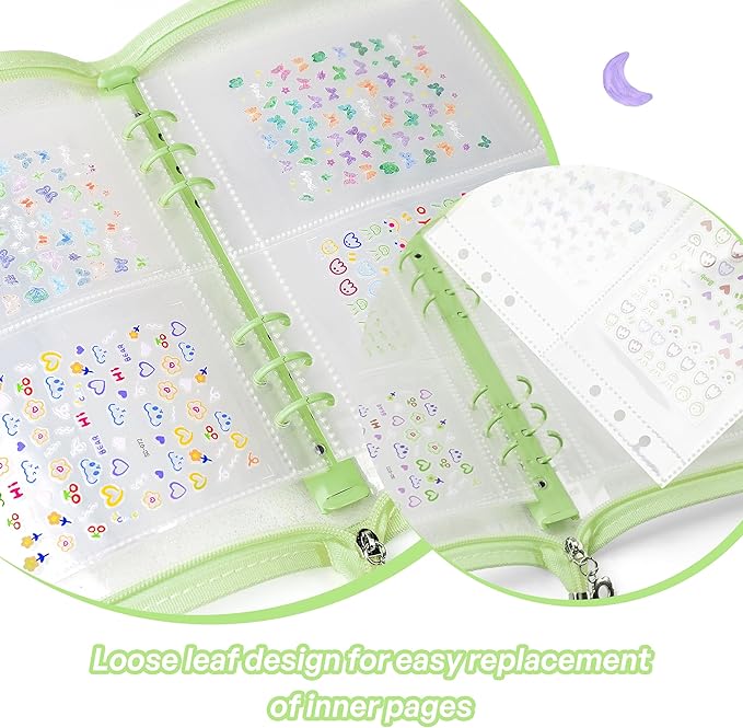 Nail Sticker Book Nail Art Organizer Display 40 Slots Sticker Storage Organizer Binder Empty Stickers Holder DIY Design Tools (green)
