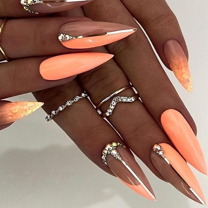 Nail Gel-X Natural Stiletto Long Tips Set - NeVi USA Premium Quality, 600 Tips in 12 Sizes - Complete DIY Nail Extension Kit | No Size 00 Included #10&11 are in the same section #10