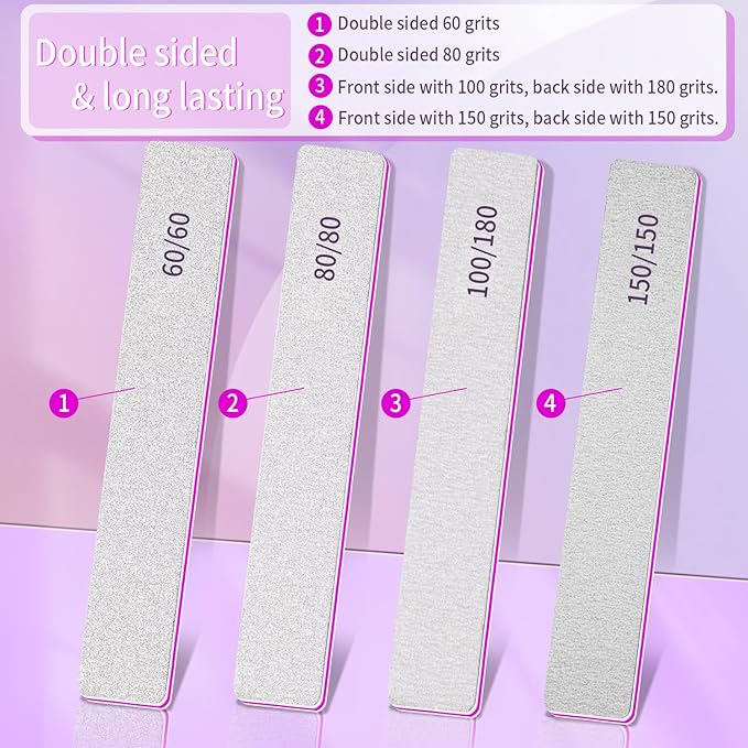 Professional Nail File-150/150 Grit Double Sided Reusable 25pcs Nail Files for Acrylic Nails, Nail Files for Natural Nails at Home and Salon