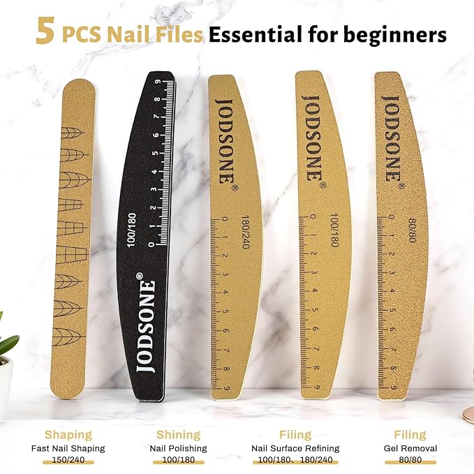 JODSONE Nail File and Buffer Set 5PCS Double Side Trimed Nail Files and Buffers Emery Boards for Nails 80/240 Nail Shine Polishing Stick Reusable Washable Nails Tools Suit for Home Salon