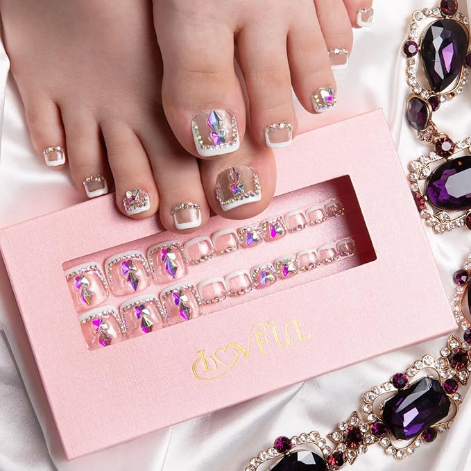LOVFUL Handmade Acrylic Press on Toenails Chance | Salon Quality 20 PCS Free Size Toe Nails | Reusable Fake Nails for Toe | T53