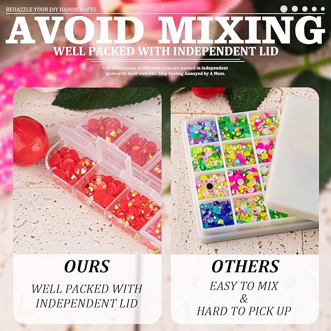 Resin Rhinestones for Crafting, 2/3/4/5/6mm Flatback Jelly Rhinestones, 1 Box Red AB Non Hotfix Crystal Gems for Bedazzling Crafts Mugs Tumblers Clothes Makeup Nail