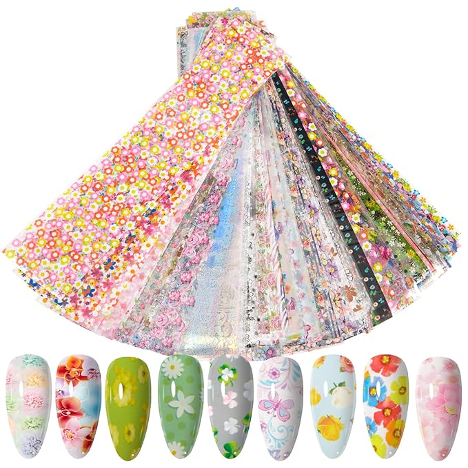 WOKOTO 300 Sheets Nail Transfer Foil Art Kit, Flower Lace Rose Nail Foils Transfer Nail Art Stickers For Nails, Gel Nail Transfer Stickers Decals Wraps Nail Polish Foil Transfer Sheets Set