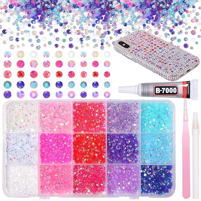 15 Grids Color Resin Bedazzling Rhinestones for Crafting, White Pink Red Purple Blue Rainbow Bedazzling Gems Kit, Jelly Resin Rhinestones for DIY Face Eyes Makeup Crafts Tumblers Bottles