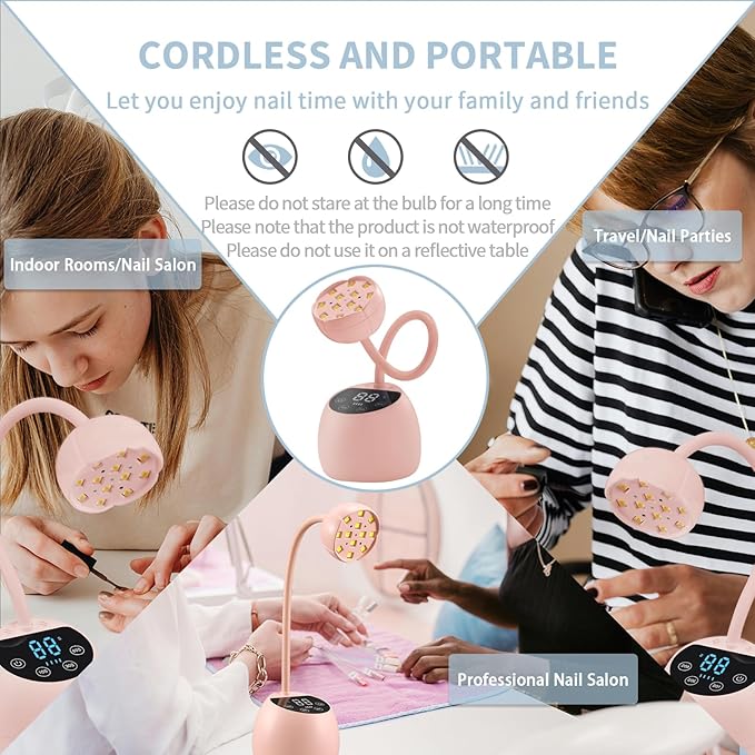 U V LED Nail Lamp, 36W Mini Cordless Gel x Nail Lamp Flash Cure, Auto Sensor Gooseneck Portable USB Gel Nail Dryer U V Light with 3 Timers and LCD Display for Home DIY, ML-10007