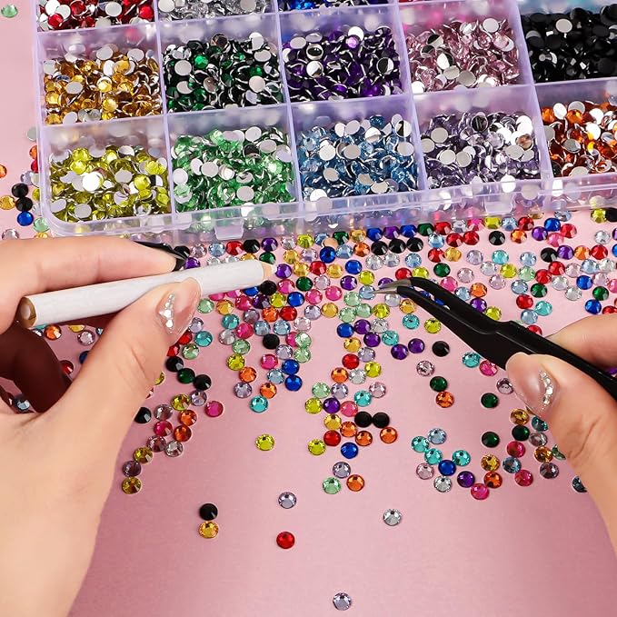 15000Pcs Flatback Rhinestones for Crafts, 5mm Mixed Color Crystals Rhinestone, Resin Flatback Glitter Gems Nail Diamonds Rhinestones for Clothes Accessories DIY