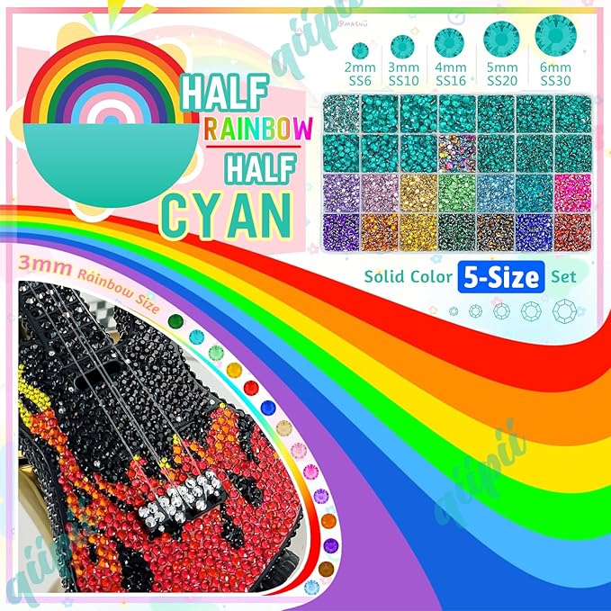 28 Grids Cyan Green 2-6mm Resin Rhinestones w B7000 Glue for Bedazzling Crafting Colorful Flatback Stones Diamonds Crystals Gems Bedazzler Kit for Nails Face Eyes Makeup Tumblers Bottles Crafts