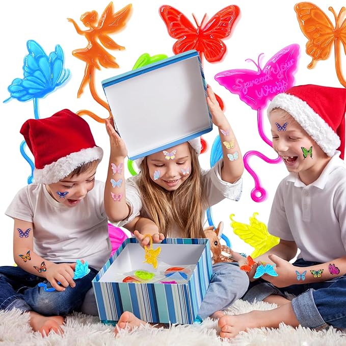 48PCS Butterfly Party Favors - 24PCS Temporary Tattoos & 24PCS Stick Hands Party - Perfect Birthday Party Supplies, Goodie Bag Stuffers, Treasure Box Toys, Classroom Prizes, and Student Gifts