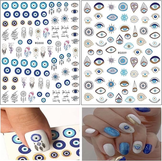 Eyes Nail Art Stickers, Funny Eye Nail Decals 3D Self-Adhesive Nail Art Design, Eyelash Eye Nail Sticker Special Acrylic Nails Supplies for Women Girls Manicure Charms Decoration Nail Decal (8 Sheets)