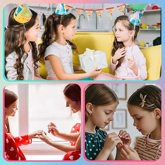 Rain Bingo 72 Pieces False Nails Press on Nails for Kids- Unicorn Short Fake Artificial Full Cover Nail Art Kits Transation with Nail Glue Tabs for Girls Children