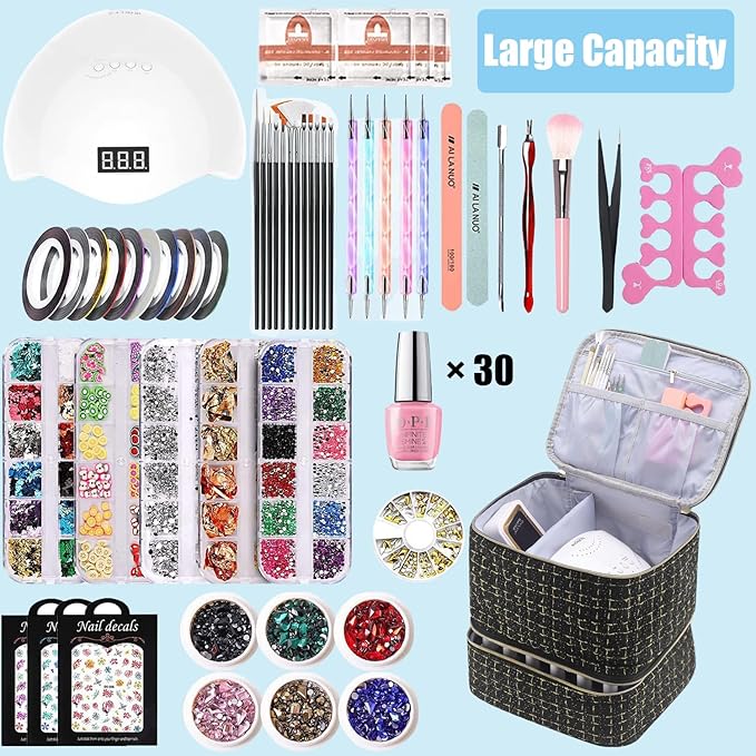 CTWWFS Nail Polish Organizer and Nail Lamp Case, Nail Kit Organizer Holds 30 Bottles (15ml - 0.5 fl.oz) and a Nail Lamp, Nail Polish Carrying Case with Manicure Tools Storage Sections (C-Black)