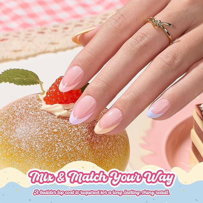 Beetles French Tips Press On Nails, Pastel Spring Nails Short Almond 6 Colors 192 Pcs, Spring Fake Nail Tips, Pink Blue Green Soft Gel Nails False Nails Art DIY For Women