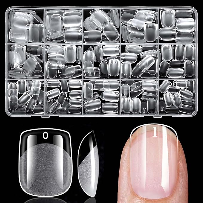 300pc Extra Short Square Gel Nail Tips Clear Fake Nail, XS Clear Press on Nails Short Square Soft Gel Nail Tips Acrylic Nails Full Cover False Nail Artificial Fingernail for Acrylic Nail Extension