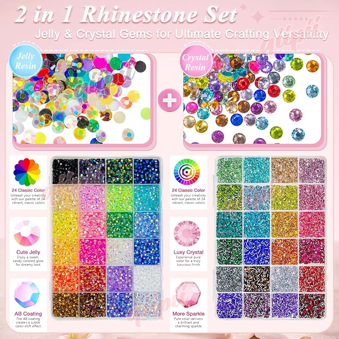 48 Color 5mm Jelly AB & Crystal Colorful Resin Rhinestones for Bedazzling Crafting SS20 Flatback Stones Gems Diamonds Charms for Nails Eyes Face Makeup Beauty Tumblers Bottles DIY Crafts Shoes