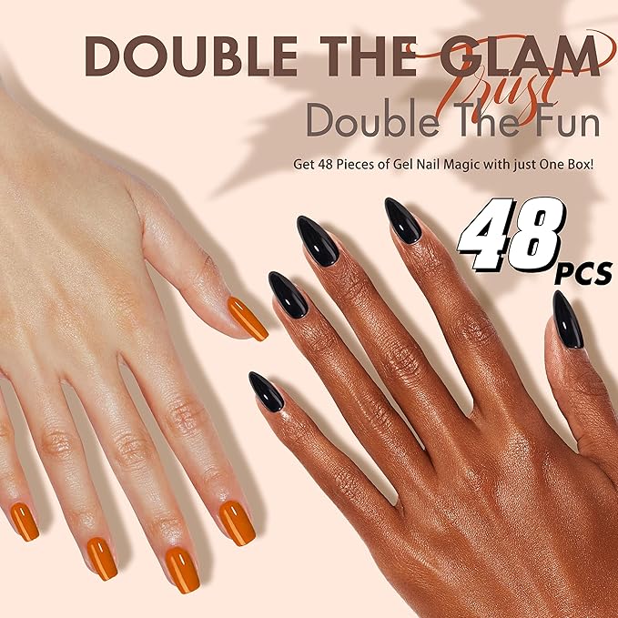 Lilac Press on Nails - 48Pcs Almond Shaped Neutral Thick Fake Nails for Women, Medium Length, Reusable Acrylic, Glue on, Stiletto False, Gel Artificial Lavender