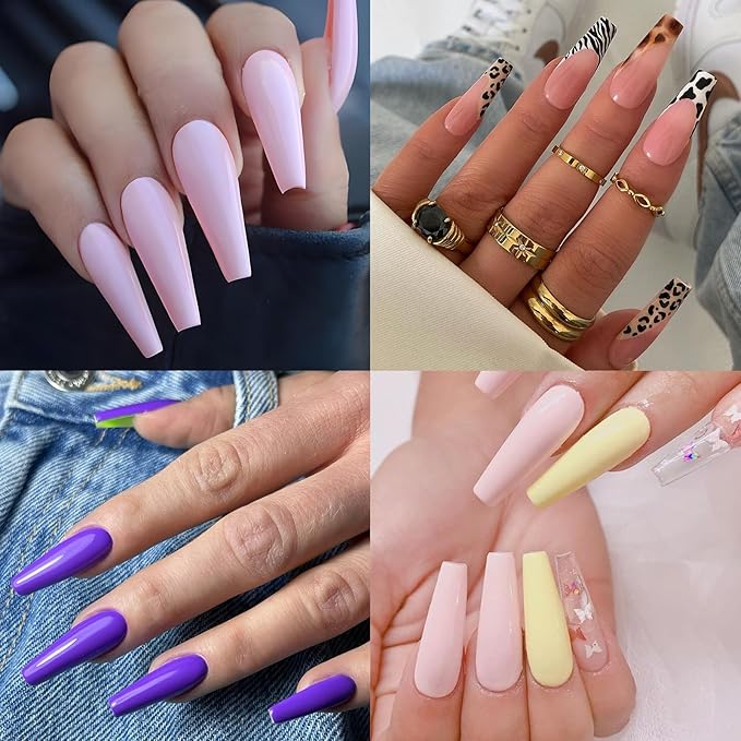 AddFavor Coffin Press on Nails Long, 576pcs Coffin Fake Nails Full Cover Long Glossy Ballerina Nails Press on Acrylic False Nail Tips 24 Colors for Women