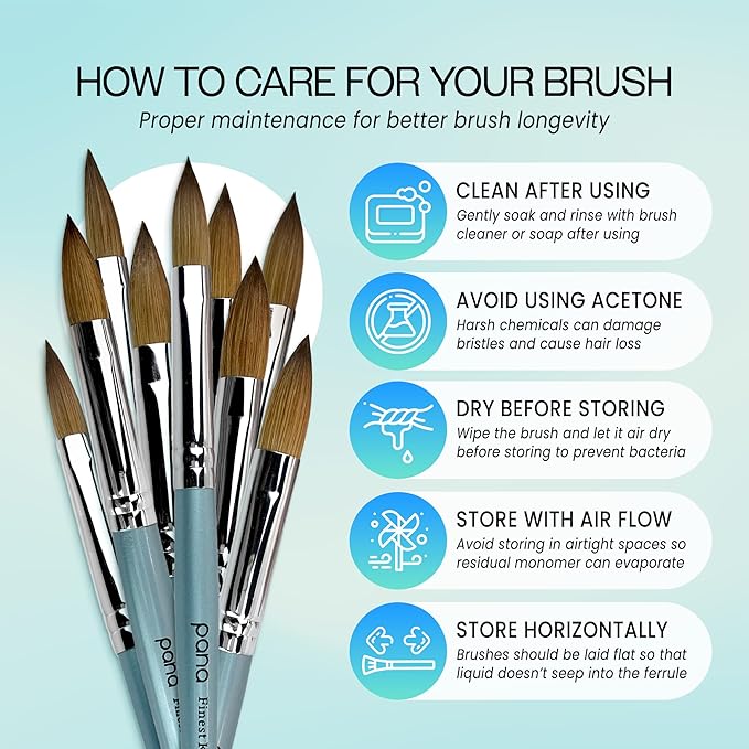 PANA Pure Kolinsky Hair Acrylic Nail Brush - Oval Crimped Shape Silver Ferrule with Teal Wood Handle (Size 6)