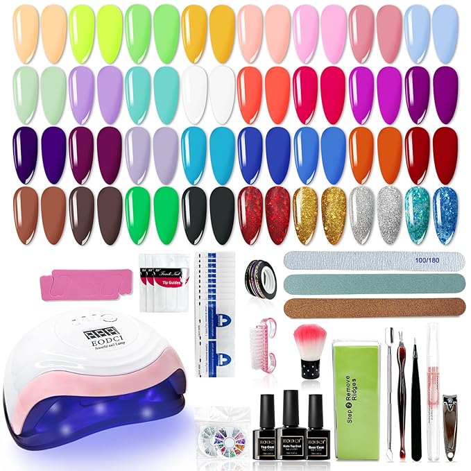 76 PCS Gel Nail Polish Kit with U V Light, 33 Colors Gel Nail Orange Brown Red Nail Polish Set 168W Nail Lamp, No Wipe Base Top Coat & Manicure Tools Starter Kit DIY Home Salon Gifts