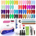 76 PCS Gel Nail Polish Kit with U V Light, 33 Colors Gel Nail Orange Brown Red Nail Polish Set 168W Nail Lamp, No Wipe Base Top Coat & Manicure Tools Starter Kit DIY Home Salon Gifts