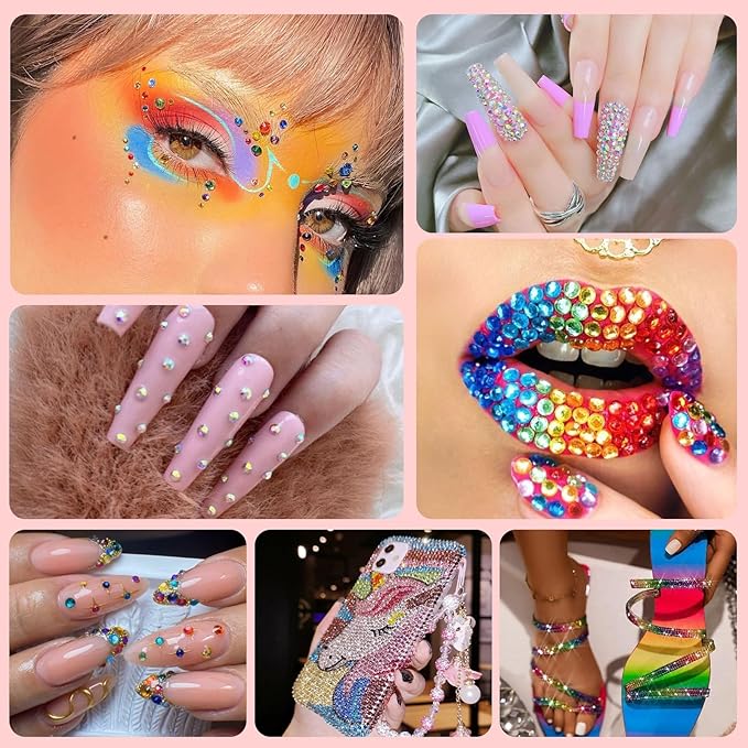 Canvalite 18000PCS Nail Rhinestones for Crafting, Multicolor 3mm Flatback Rainbow Gems, Bedazzling Crystal with 4Pcs 2.5g Jewelry Glue for DIY Crafts Clothing Shoes Nail Art,Stocking Stuffers Gifts