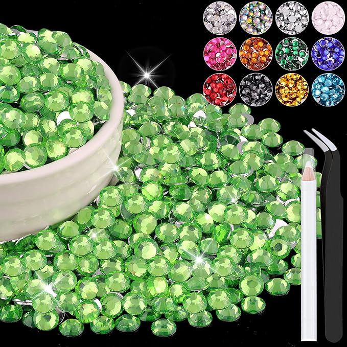4000PCS 5mm Resin Rhinestones Bulk for Crafting (Light Green), Flatback Bedazzling Crystals for Crafts DIY Nail Decoration, Gems Charms for Tumbler Shoes Clothing Fabric with Pickup Pen and Tweezers
