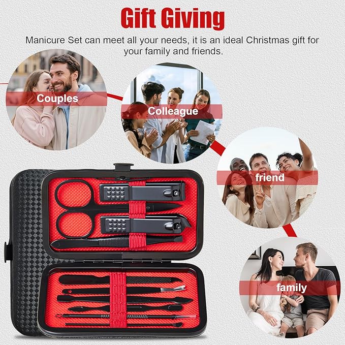 Manicure Set 10 in 1 Mens Gifts Travel Nail Clipper Kit, Christmas Stocking Stuffers for Men and Women, Nail Grooming Kit Birthday Christmas Gifts for Him Her Boys Girls Husband Boyfriend