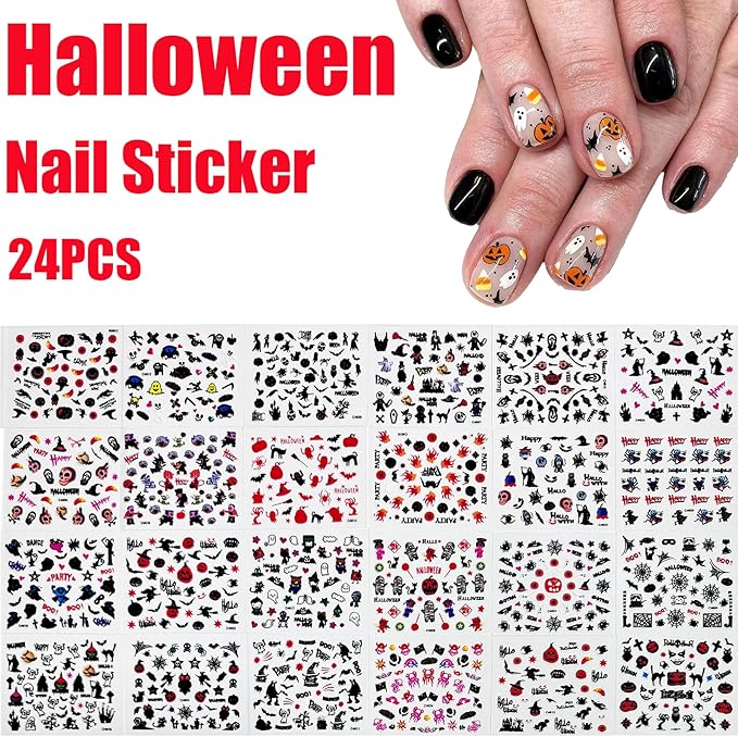90 Sheets Holiday Nail Art Stickers Halloween Christmas Snowflake Nail Decals 3D Self-Adhesive Cute Pumpkin Ghost Snowman Santa Claus Nail Stickers for Women Girls Nail DIY Manicure Party Decoration