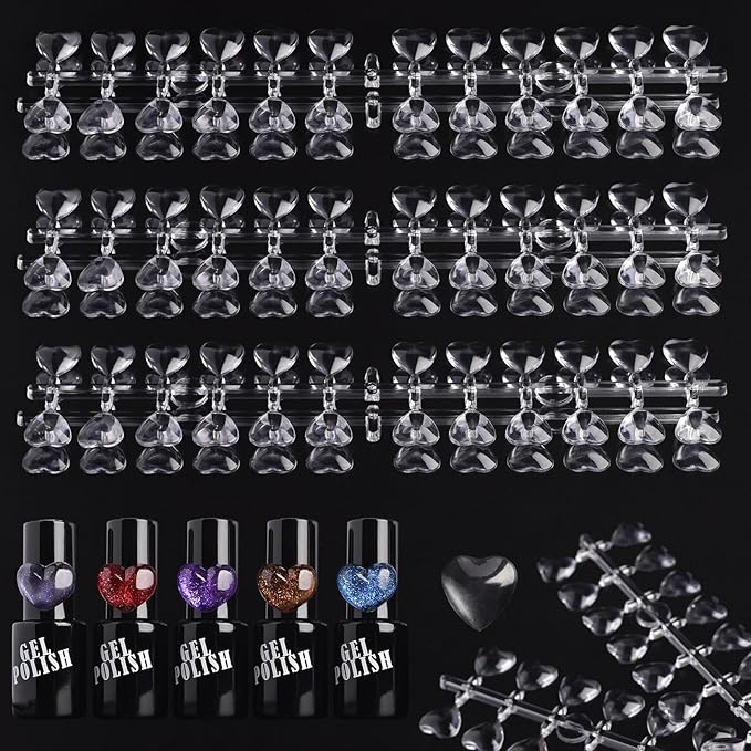 144Pcs Heart Fake Nail Display Tips False Nail Color Display Tips Clear Nail Art Collection Chart Nail Polish Color Card Nail Art Tool for Nail Swatches Training Practicing Sample