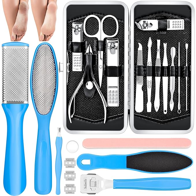 Pedicure Kits - Callus Remover for Feet, 23 in 1 Professional Manicure Set Pedicure Tools Stainless Steel Foot Care, Foot File Foot Rasp Dead Skin for Women Men Home Foot Spa Kit, Blue23