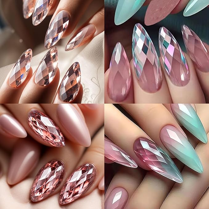3D Diamond Shaped Polygel Nail, Extension Clear Full Cover False Nail Tips, Hybrid Gel Acrylic Nail, Diamond Fake Nails, 14 Sizes Building Artificial Press on Nail (style 3, 120pcs)