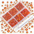 AD Beads 4300 Pieces Flat Back Nail Art Rhinestones Round Beads 6 Sizes (2-6.5mm) with Storage Organizer Box,Rhinestones Picking Pen for Nail Art Phone Decorations Crafts DIY (Orange)