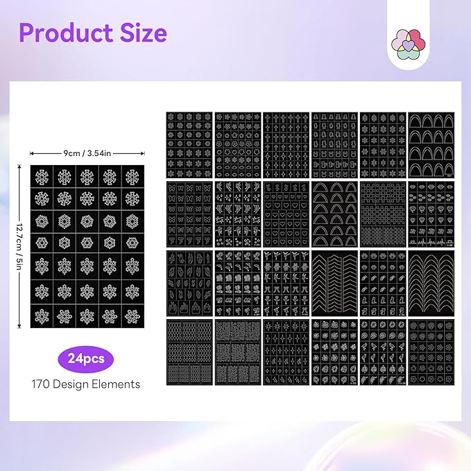 SAVILAND 24 Sheets Airbrush Stencils: Nail Stickers for Nail Art French Tip Hollow Airbrush Nails Stencils Flower Stars Butterfly Air Brush for Nails Supplies DIY Tool (170 Designs)